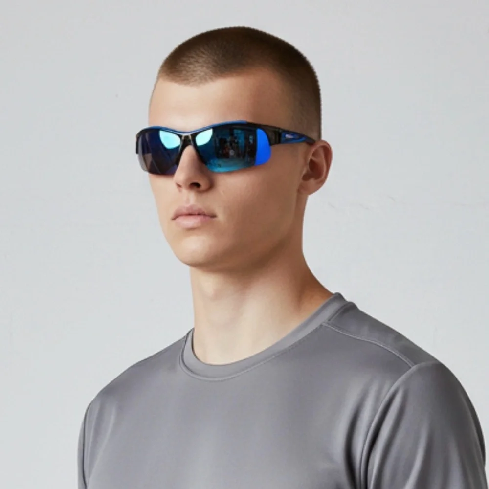 Reebok Black Wrap Sunglasses Blue Accents & Tinted Lenses RES446-1 Mens